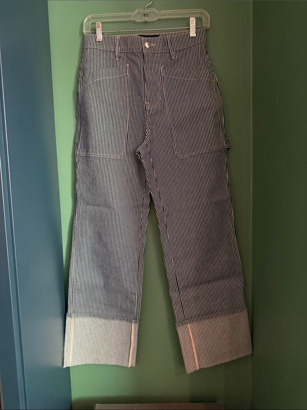 BRAND NEW! Veronica Beard Railroad Striped Carpenter Pants - Blue and White